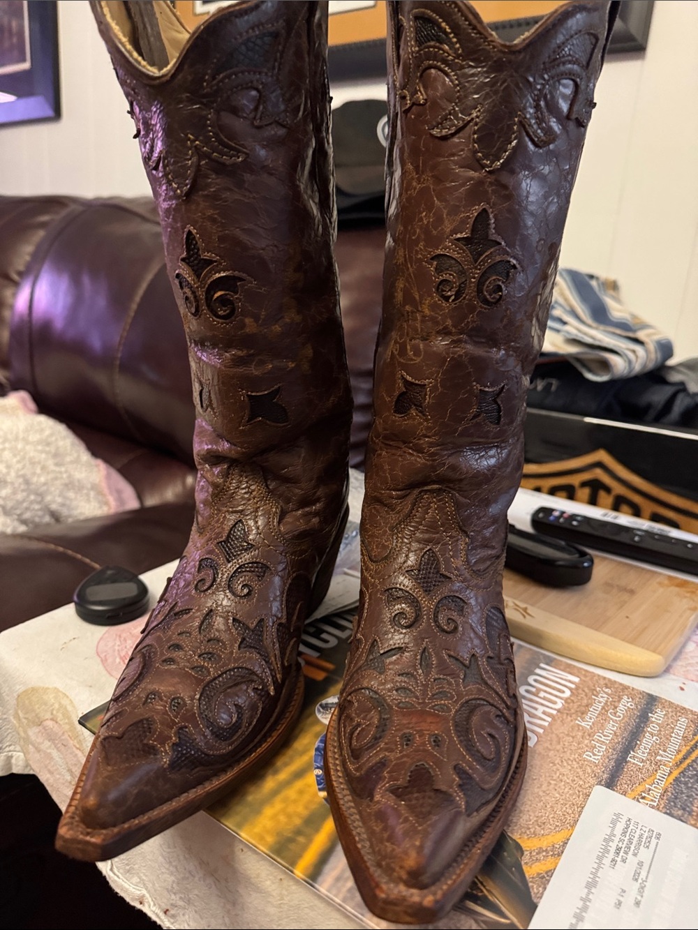 Corral Brown Tooled Leather Western Heeled Boots